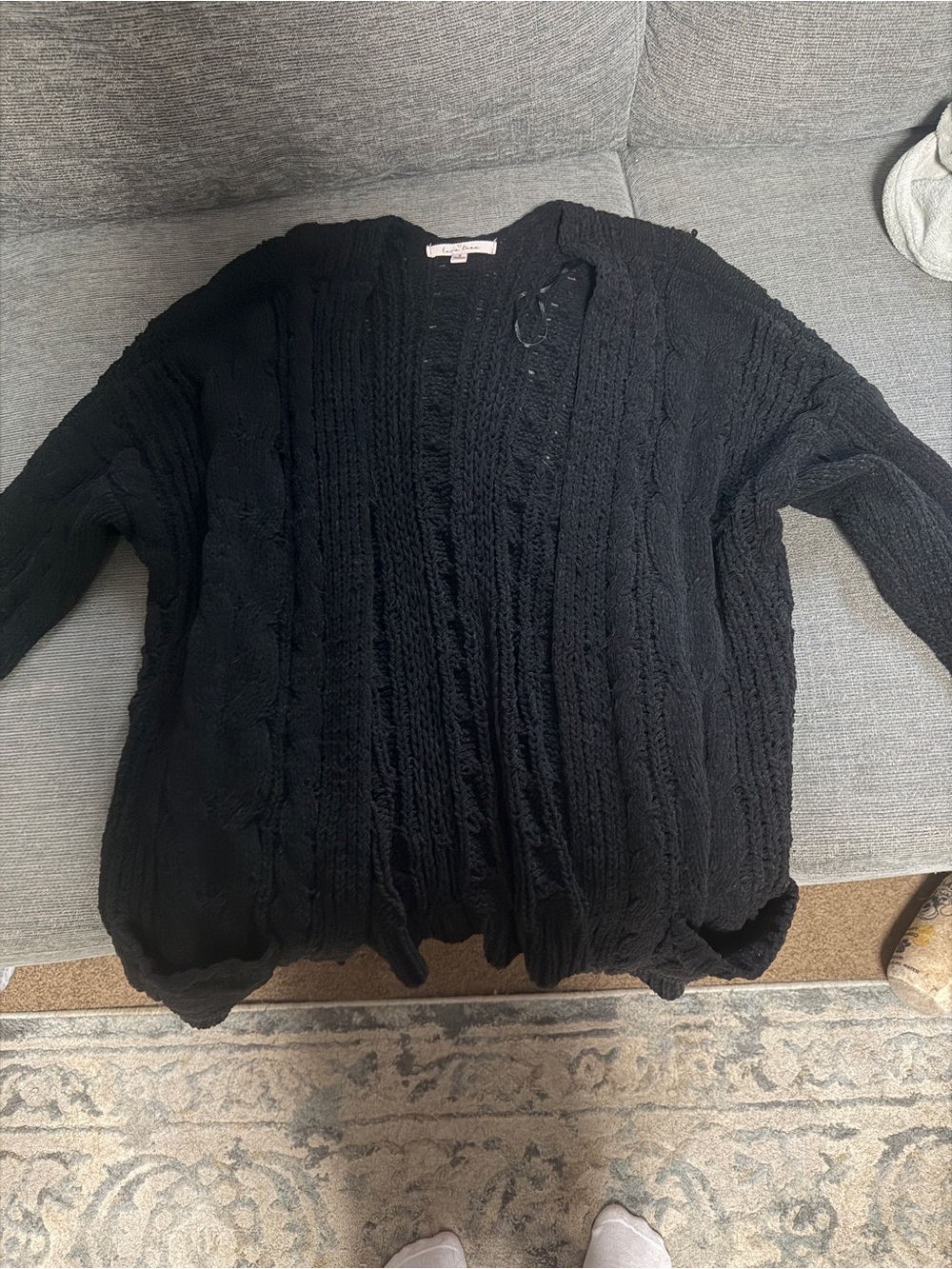 Love Tree Black Cable Knit Open Cardigan